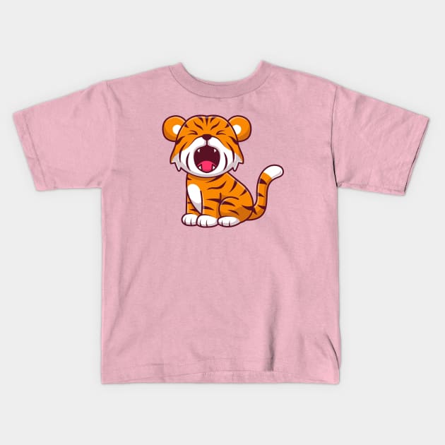 Cute Tiger Roaring Cartoon Kids T-Shirt by Catalyst Labs